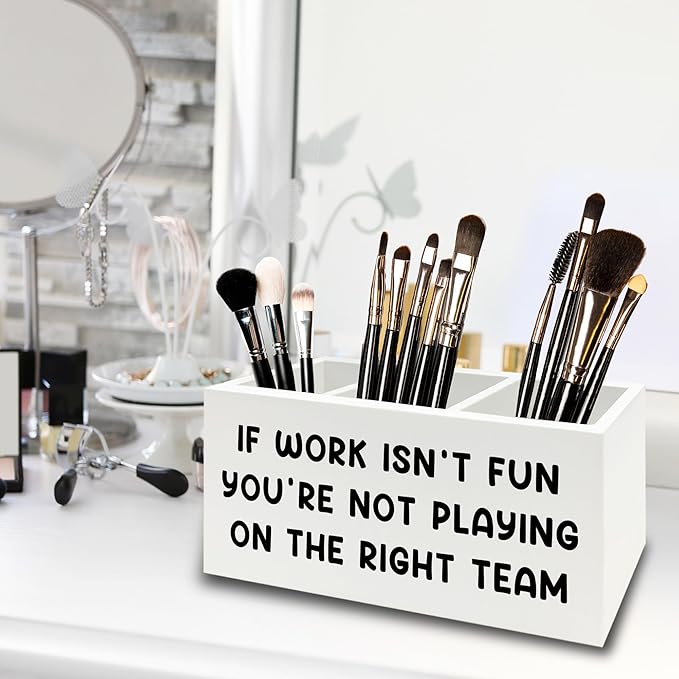 XPH Inspirational Pen Pencil Holder Organizer for Desk, Inspirational Gifts for Women, Teamwork Team Gifts for Employees Coworkers Wooden Box Sign for Home Office Desk Tabletop Decorations