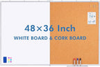 Magnetic White Board and Cork Board Combo, 48 X 36 inches Whiteboard Bulletin Combination Board, Wall Mounted Dry Erase Message Board for Home, School and Office
