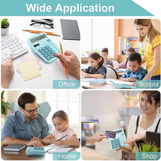 Office Desk Calculator, Cute Calculator for Kids, Basic Calculators Desktop, Dual Power Simple Financial Calculator with Big Button Large Display for Office Home and School (Blue)