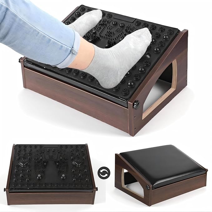 XINGMIAOWJ Ergonomic Foot Rest, 4 Adjustable Height Foot Stool,Footrest Under Desk， Flip Over Office Desk Foot Rest, Improving Posture, Promoting Blood Circulation（Espresso）