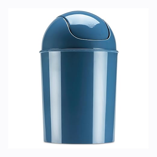 Umbra 1.25 Gallon Mini Waste Can with Removable Swing-Top Lid - Small Garbage Bin for Kitchen, Bathroom, Bedroom, Office - Compact Trash Can Fit Under Tables & Counters - Blue