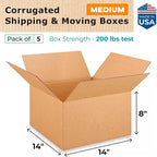 IDL Packaging - B-14148-5 Medium Corrugated Shipping Boxes 14"L x 14”W x 8"H (Pack of 5) - Prime Choice of Strong Packing Boxes for USPS, UPS, FedEx Shipping