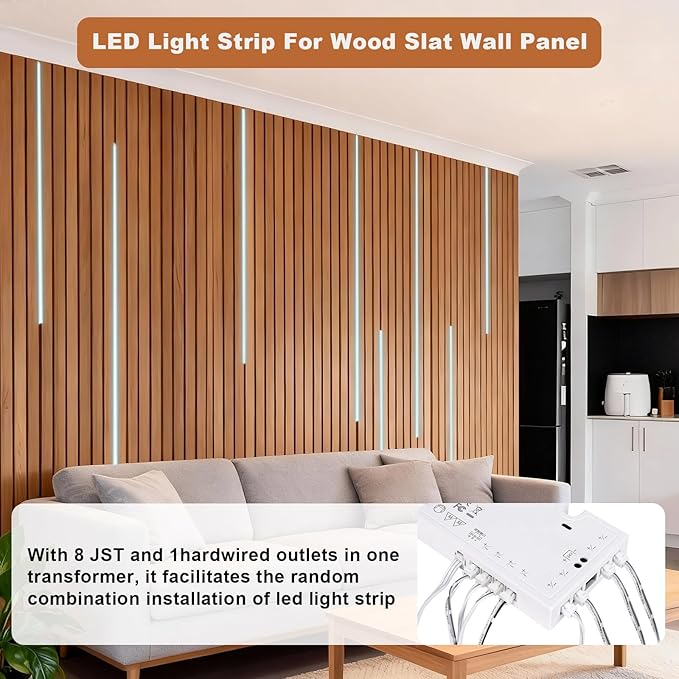CUBITOR Under Cabinet Led Light Strip kit,2 Roll x 16.4ft Cuttable 6500K COB,Diffused Power with 8 JST & 2 Hardwired Outlets,Touch Sensor for Gun Safe Case,Book Shelf,Floating Shelf,Slat Wall Panel