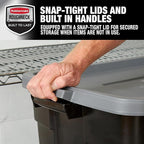 Rubbermaid Garage Storage Bins Black Plastic Stackable Storage with 3-Pack 31 GAL Capacity, Totes for Storage Home Organization Durable - Heavy Duty (31 GAL - 3 Pack Solid Black and Grey)
