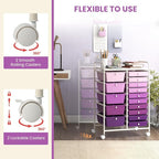 DORTALA 15-Drawer Rolling Storage Cart with Drawers, Rolling Utility Cart w/Removable Drawers & Universal Wheels, Tools Scrapbook Paper Organizer for School, Office, Home, Classroom (Gradient Purple)