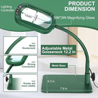 Veemagni 10X Rectangle Magnifying Glass with Light and Stand, Flexible Gooseneck LED Lighted Desk Lamp, 5 Color Modes Stepless Dimmable, Hands Free Magnifier for Reading Painting Close Work - Green