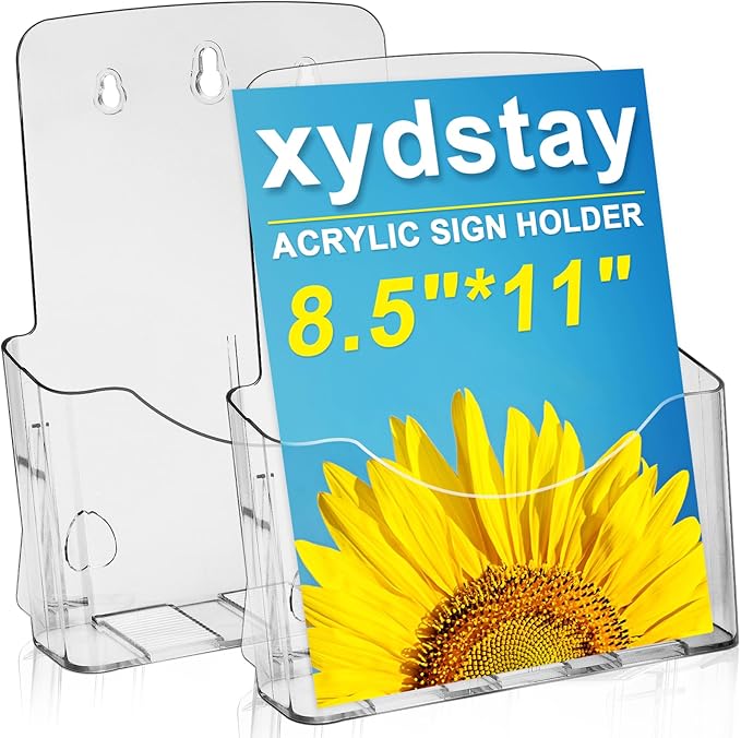 xydstay Acrylic Brochure Holder 8.5x11 Inches Slant Back Design, Clear Display Stand, Plastic Table Stand Sign Holder,Pamphlet Holder Flyer Holder, Acrylic Display Stand,for Office, Home, Store, 2 Pack