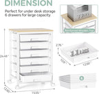 SYKIARIOL Rolling Storage Utility Cart with 6 Drawers and Wooden Tabletop for Under Desk Storage,White
