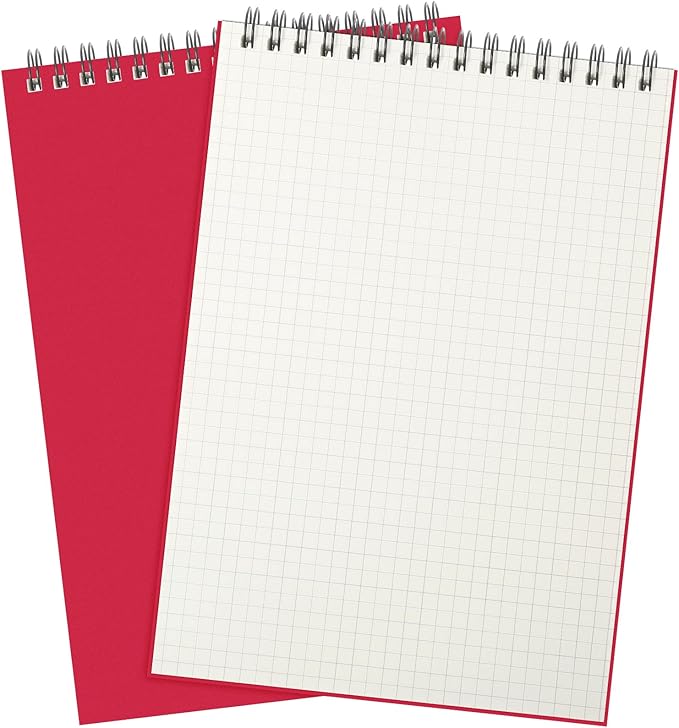 Engrowtic 2 Pack Graph Paper Spiral Notepad A5 Top Wirebound Notepad Grid Notebook Steno Pads Memo Notebook Grid Paper 140 Pages for Writing Sketching Drawing Office Supplies (Red)
