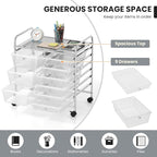 LDAILY 9 Drawer Rolling Storage Cart, Rolling Cart with Drawers for Classroom, Art Supply Craft Organizer on Wheel with Metal Frame & Handles for Home Office School