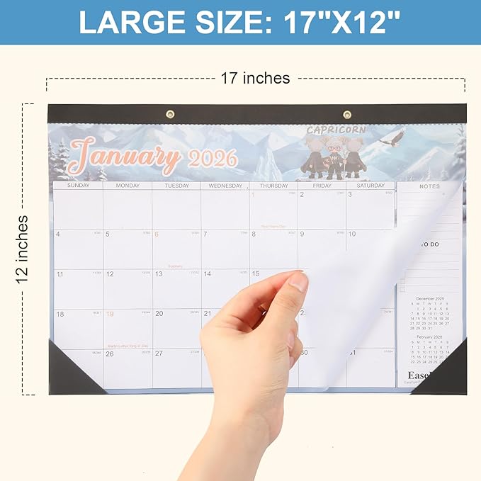 EaseForm 24 Month Desk Calendar 2026-2027, Runs from January 2026 to December 2027, Large 17"x12" Desktop/Wall Monthly Calendar, 2 Year Academic Calendar with Note & To Do for Home, School or office