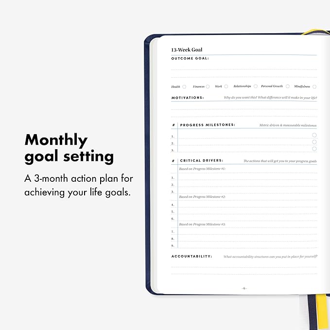 BestSelf 13-Week Self Journal & Goal Planner – Undated Daily ADHD-Friendly Journal for Men & Women | Productivity, Gratitude, Reflection & Habit Tracker | 2026 Life Organizer with Prompts, Black