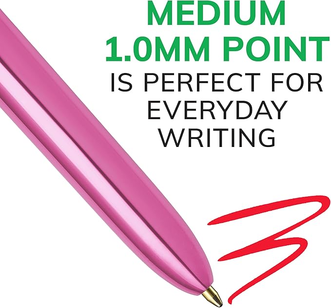 BIC 4 Color Shine Retractable Ballpoint Pen with 1.0 mm Point and Wide Barrel, 3-Count in Assorted Ink
