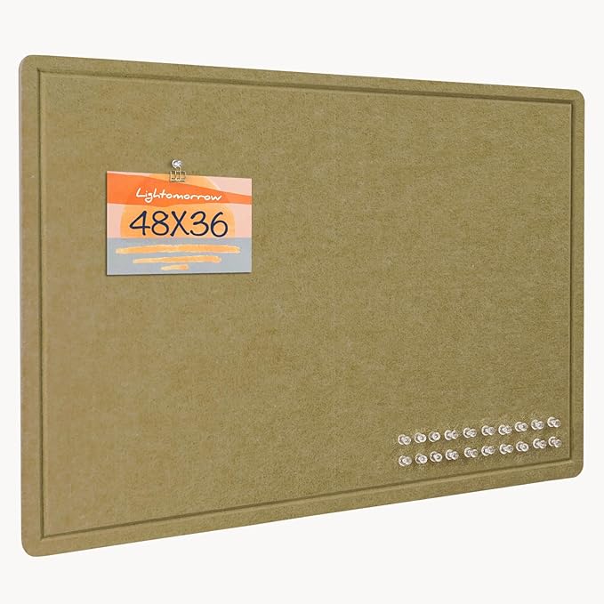 Bulletin Board, 24 x 18 inches Felt Board Decorative Pin Board, Cork Board Alternative for Wall, Foldable Photo Board Self-Adhesive Vision Board Mood Board with 20 Pushpins - Olive