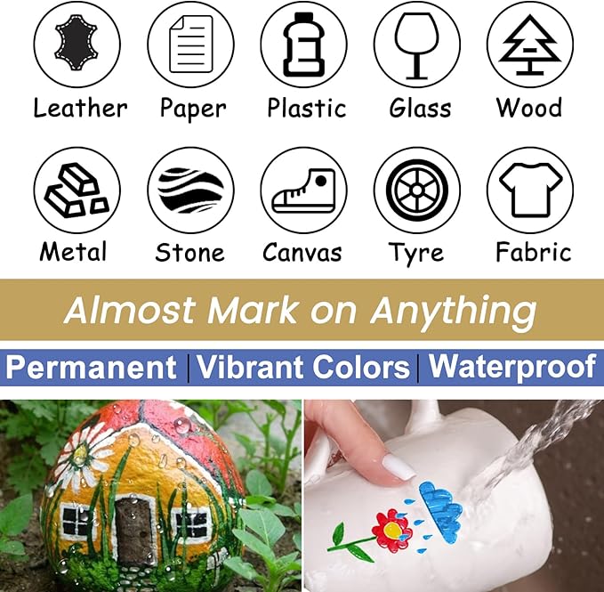 Overseas Green Paint Pens Paint Markers - Permanent Acrylic Markers 12 Pack, Water-Based, Quick Dry, Waterproof Marker Pen for Rock, Wood, Plastic, Metal, Canvas, Glass, Fabric, Mugs. Medium Tip