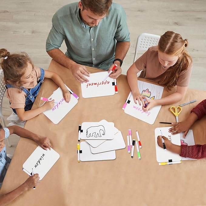 Affrolling 48 Sets Small Whiteboard Dry Erase Boards 5" x7'' Mini Double Sided Dry Erase Lap Boards with Markers Erasers Pen Holders Personal Whiteboards for Students Classroom Teacher
