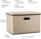 PRANDOM Large Collapsible Storage Bins with Lids [1-Pack] Jute Fabric Foldable Storage Boxes Organizer Containers Baskets Cube with Cover for Home Bedroom Closet Office Nursery (17.7x11.8x11.8)