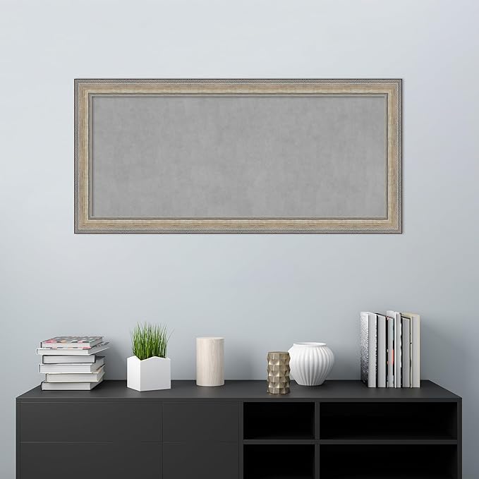Amanti Art Silver Framed Magnetic Board 25x53 Oversize Vision Board for use with Magnets, 100% Metal Sheet to Display Items as Office Decor or for Home Organization in mudroom, Kitchen or Kids Room