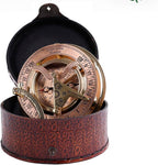 Brass Sundial Compass in Leather Case – Unique Nautical Gifts for Men, Antique Sailing Anniversary Gadget, Maritime Pocket Watch Clock, Nautical Decor for Him