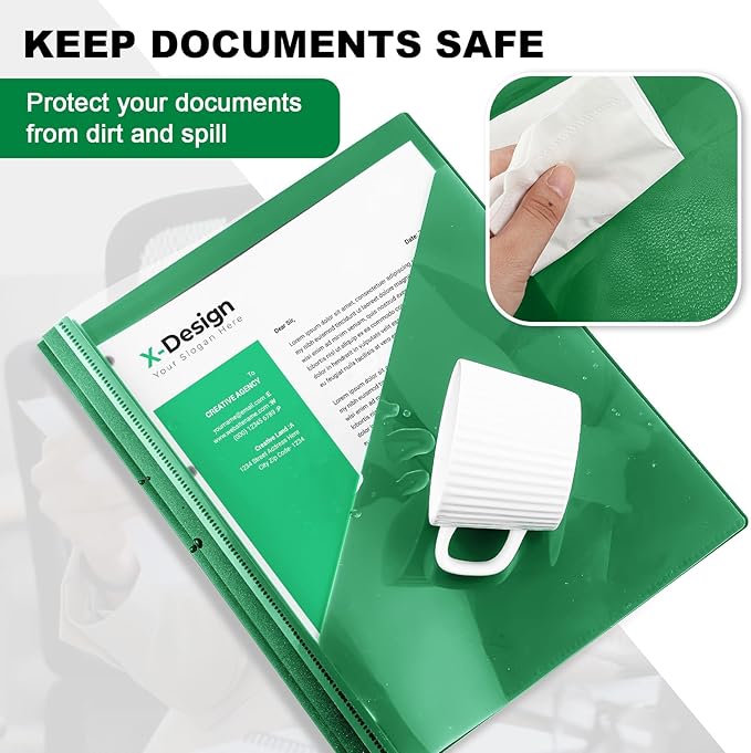 Teling 24 Pcs Clear Front Report Covers with 3 Prongs, Plastic Green Presentation Folders Bulk with 3 Pockets for A4 and Letter Size Paper, 90 Sheet Capacity, Document Covers for School Business