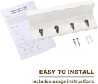 HRONRAD Rustic Key Holder for Wall, Farmhouse Wall Shelf with 4 Hooks, Wall Mounted Key Racks, Wooden Mail Organizer with Hooks for Entryway (White)