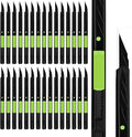 MANUFORE 30pcs Green 9mm Snap-off Knives with Safety Auto-lock, Metal Handle, Black Blade, Lightweight Portable Retractable Cutter for office, school