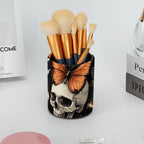 Leather Pen Holder for Desk, Butterfly Skull Pencil Cup Desktop Organizer Makeup Brush Holders Office Supplies for Home, Kids & School