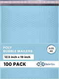 Light Blue 12.5x19.5 Inch Large Poly Bubble Mailers #6 | Padded Envelopes with Self Seal | Air Lined Cushioned Bubble Mailer | Usable Size 12.5x15 | 100 Pack Bulk | Lightweight shipping Bags