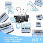 WORPSON 408 PCS Binder Clips Paper Clamps Assorted Sizes and Push Pins, Binding Paperwork Clamp Bulk, School Teachers Office Supplies (Black)