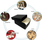 Lineco 4x6 Photo Storage Box, with 12 Acid-Free Envelopes, Holds Up to 1000 3.5" x 5", or 4" x 6" Pictures, Metal Edge Archival Organizer for Cards Stickers Stamps Seeds, 5.5x7.5x11. Black, 2 Pack