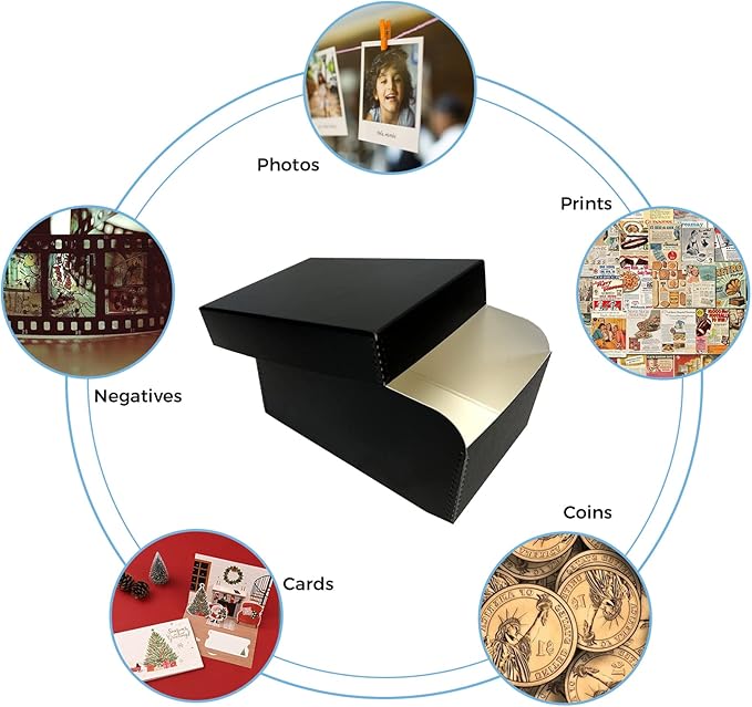 Lineco 4x6 Photo Storage Box, with 12 Acid-Free Envelopes, Holds Up to 1000 3.5" x 5", or 4" x 6" Pictures, Metal Edge Archival Organizer for Cards Stickers Stamps Seeds, 5.5x7.5x11. Black, 2 Pack