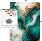 HARDCOVER 2026 Planner, 7"x9": 14 Months (November 2025 - December 2026), Daily Weekly Monthly Planner, Yearly Agenda, Bookmark, Pocket Folder and Sticky Note Set (Teal Gold Marble)