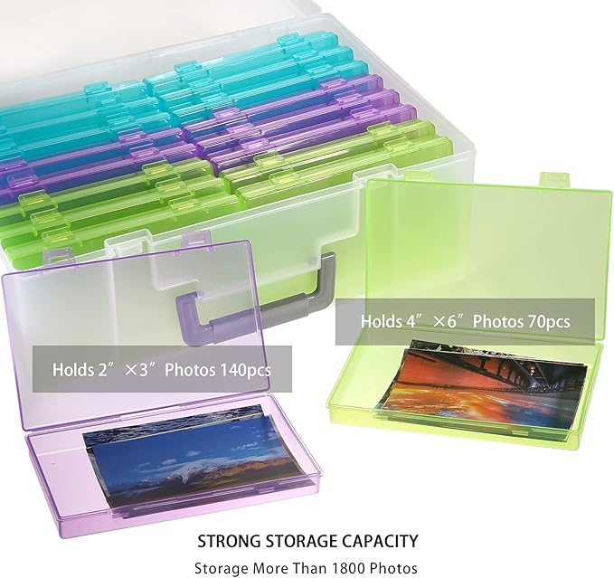 Photo Storage Box 4x6, 18 Inner Extra Large Photo Case Large Photo Organizer Acid-Free Photo Box Storage Photo Keeper Photo Storage Case, Plastic Craft Storage Box for Photo Stickers Stamps Seeds