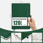 AHGXG Bullet Dotted Journal - Dot Grid Notebook Journal, 120 GSM Thick Acid-Free Paper, A5 Dotted Notebook 160 Pages, Leather Hardcover, Inner Pocket, Journal Stencil, 5.7'' × 8.3'' - Green