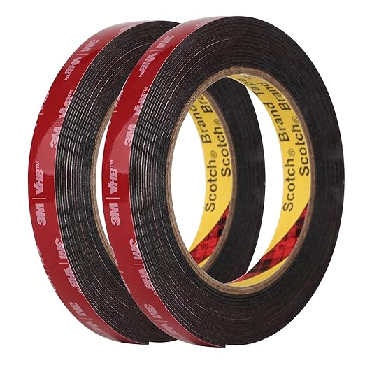 3M Double Sided Mounting Tape 2 Pack 0.5" Width 5925 VHB Black Foam Tape High Bond Waterproof Heavy Duty Strong Adhesive Tape Thick 0.025 in Fastener Replace Décor Frame Logos