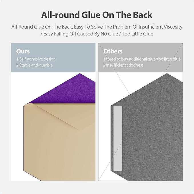 Amantech 12 Pack Acoustic Panels Self Adhesive Sound Proof Foam, High Density Sound Acoustic Panel, 12X10.23X0.4 Inch Hexagon Panels in Home, Office, Reccording Room, Studio,and more(Violet)