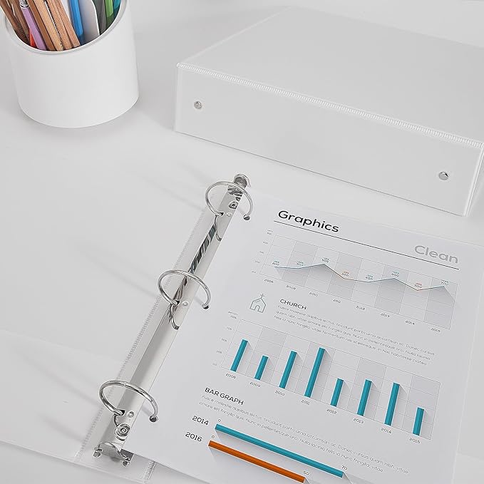 COMIX Sturdy 3 Ring Binder 1.5 inch with Clear View Cover, 1-1/2" Round Ring View Binder, PVC-Free, 2.4mm-Thick, 300 Sheets Capacity of US Letter Size Paper, Office ＆ School Supplies, 6 Pack (White)
