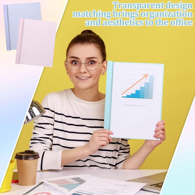 24 PCS Pastel Plastic Report Covers with 3 Prongs Clear Front Presentation Folders 3 Prong Folders for Resume Portfolio Document Report Letter Proposal School Classroom Office Supplies (Pastel)