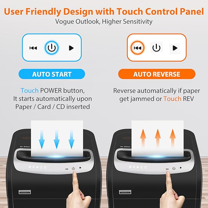 VidaTeco Paper Shredder for Home Office Heavy Duty with 60 Mins Running with US Patented Cutter,Shred CD/Card with Extra Large Bin,AUTO Jam Proof(ETL) (25-Sheet Cross Cut)