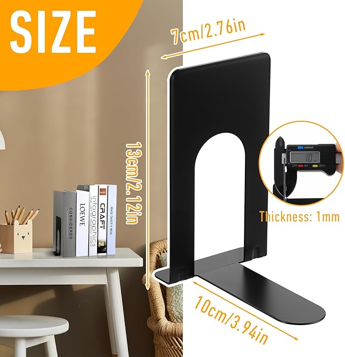 10 Pairs Metal Book Ends for Shelves, Heavy Duty Bookends for Office Home Kitchen Decorative, Nonskid Book Ends to Hold Heavy Books Black