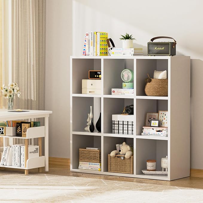 COMHOMA 9 Wood Cube Storage Organizer with Open Back and Removable Back Panels, 11In White Cube Storage Bookshelf, Cubicle Shelf Bookcase for Home Office Bedroom Living Room, Vertical or Horizontal