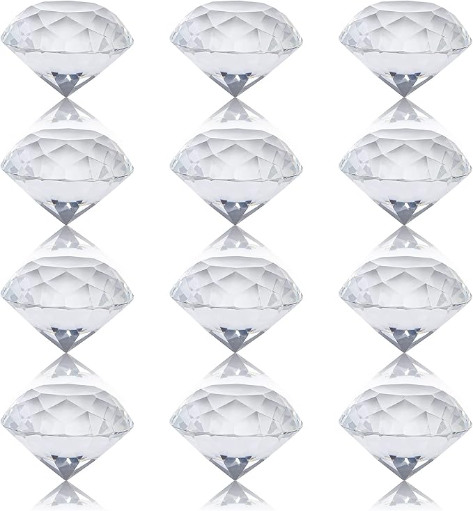 HDCRYSTALGIFTS 12PC Crystal Diamond Pirate Gems Figurines 30mm (1.2 inch) Clear Glass Jewels Paperweight Wedding Decorations Christmas Centerpieces for Home Decor