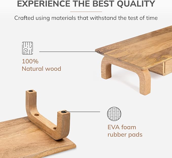 Anji Mountain Monitor Stand - Desktop Organizer & Laptop Riser, Ergonomic Monitor Riser, Space-Saving Monitor Stand for Desk, Durable Construction, Easy Assembly, Ideal for Home & Office,Natural