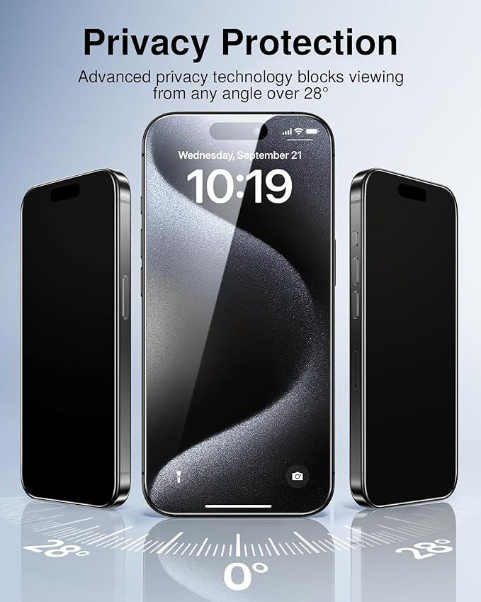 SMARTDEVIL 2 Pack for iPhone 15 Pro Privacy Screen Protector, Military Grade Shatterproof, 9H Hardness, Anti-Spy Tempered Glass, Fast & Easy Instlltion, Case Friendly