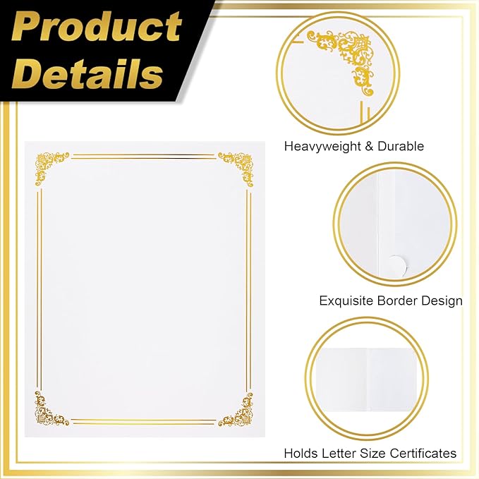Fainne 120 Packs Certificate Holders Bulk, Diploma Covers Gold Foil Border, Document Covers for Letter Size 8.5x11 Award Certificates, Cardstock, Document Papers, Paper Card Stock(White)