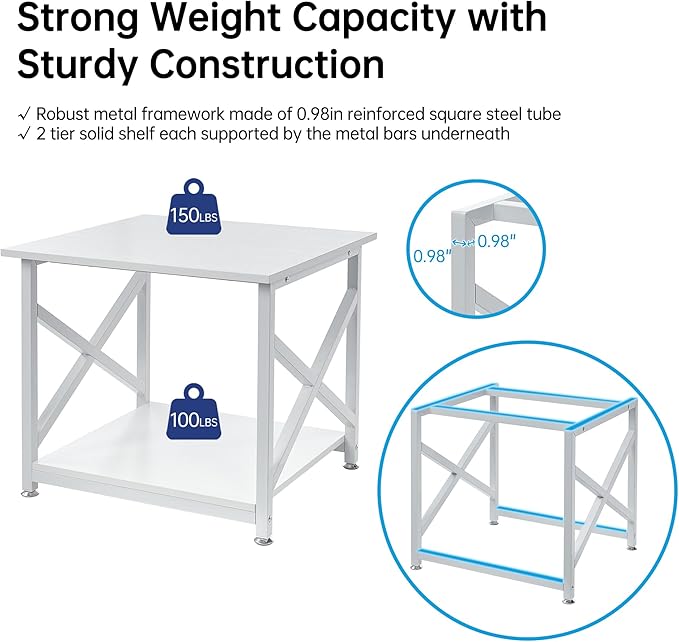 Fannova 23.6 x 23.6 Inches Large Printer Stand, 2 Tier Square Printer Table with Storage Shelf for Home Office, Multi-use Rolling Cart with Wheels for Laser, 3D Printer and Mini Fridge - White
