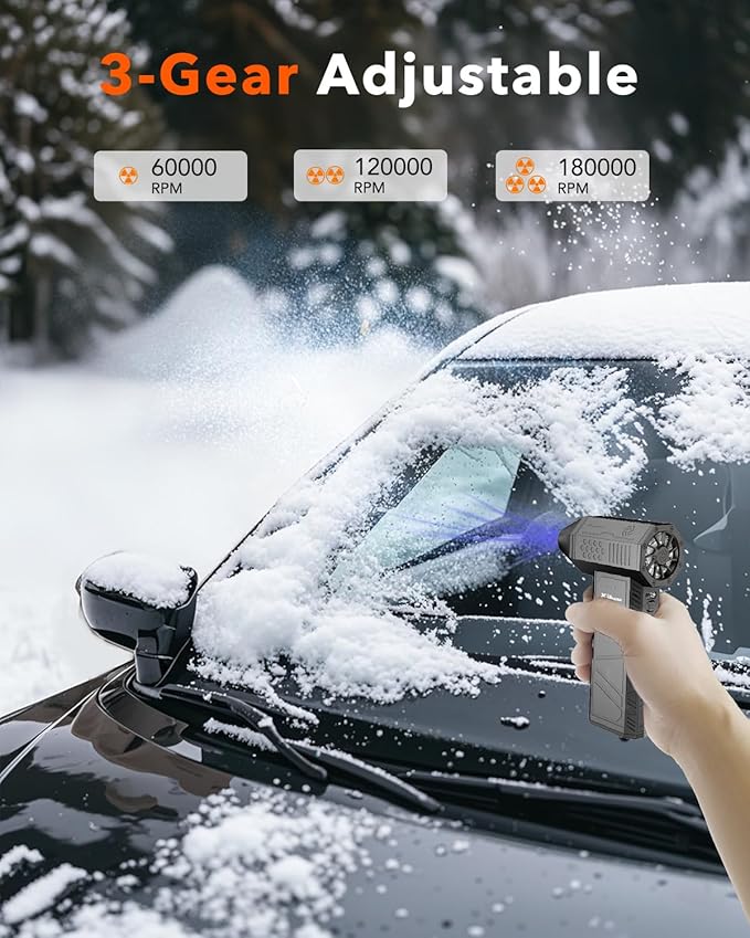 Compressed Air Duster, 180000RPM Electric Air Duster, Rechargeable Cordless Air Blower with 3-Gear Turbo Fan, Canned Air Alternative for Keyboard, PC, Computer, Car, Home & Outdoor Use (Pure Black)