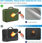 ENGPOW 5200°F Fireproof Document Bag with Lock, Upgraded Heat Insulated Fireproof＆Waterproof Box 8 Layers Document Organizer, Portable Home Travel Safe Storage Box for Important Files, Laptop,Green