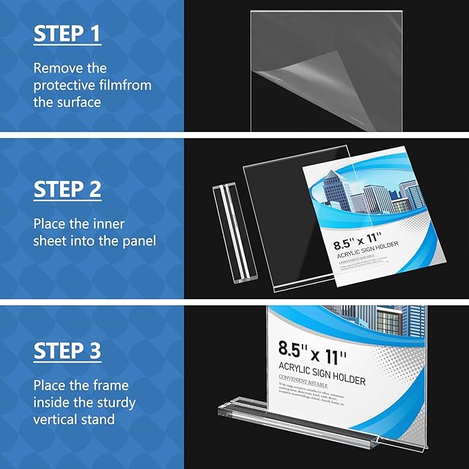 Eocnrhe Acrylic Sign Holder 8.5 x 11 12 Pack, Double-Sided Clear Sign Holder Plastic Stands for Display, Table Sign Stands, T Shape Flyer Holder