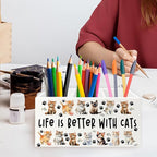 QZQE Cat Pen Pencil Holder Organizer for Desk, Cat Lovers Mom Lady Gifts for Women, Life Is Better with Cats Wooden Box Signs Decorations for Home Office Desk Tabletop, Gifts for Pet Lovers